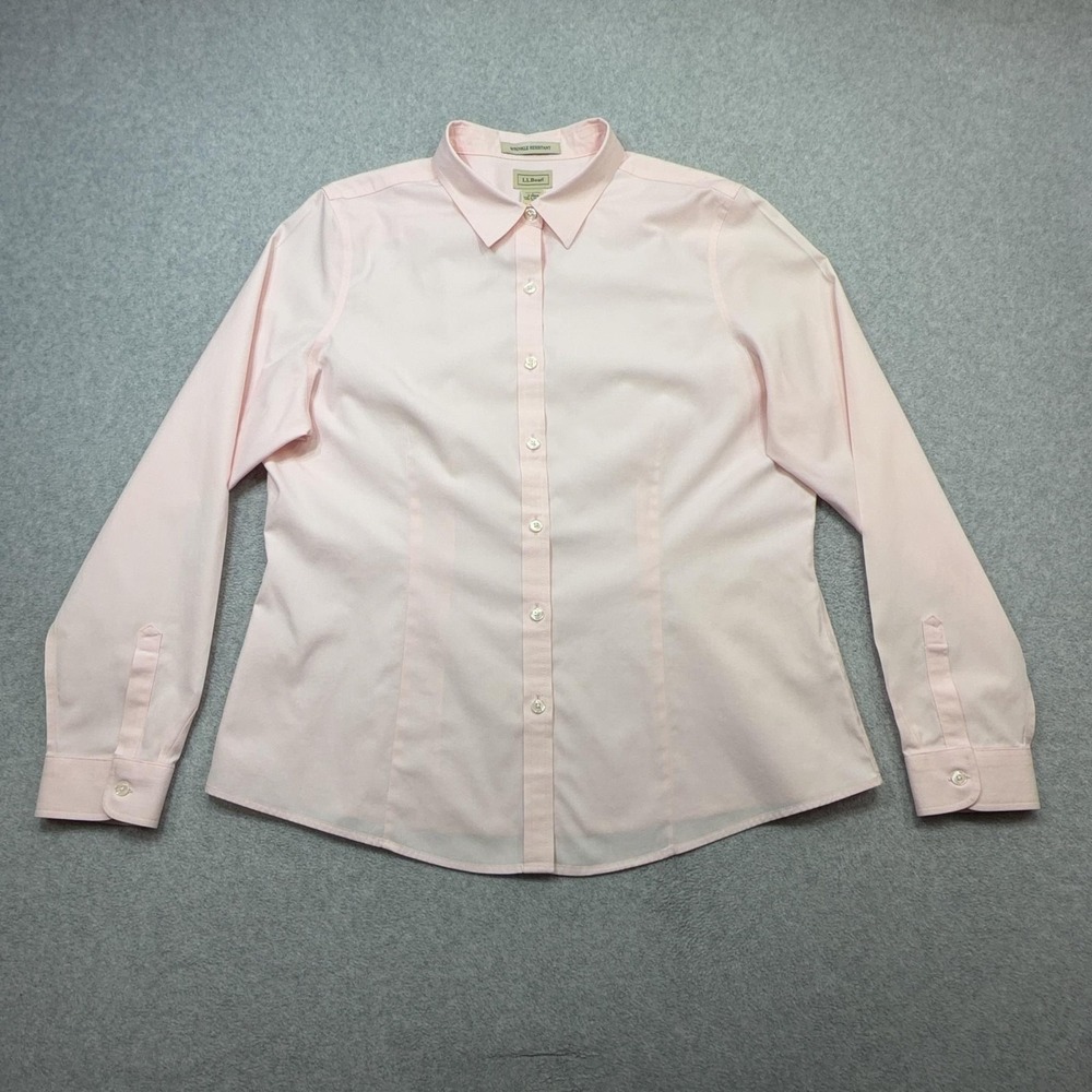 LL Bean Shirt Womens Large Pink Wrinkle Resistant Long Sleeve Button Front Top
